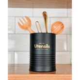 Lata Porta Utensílios De Metal Industrial Yoi Porta Talheres Acessórios Cozinha Preto